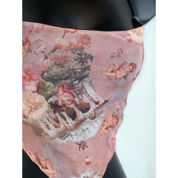 New Small Floral Rococo Romantic Triangle Backless Lace up Crop‎ Top Tank Halter - Picture 2 of 4